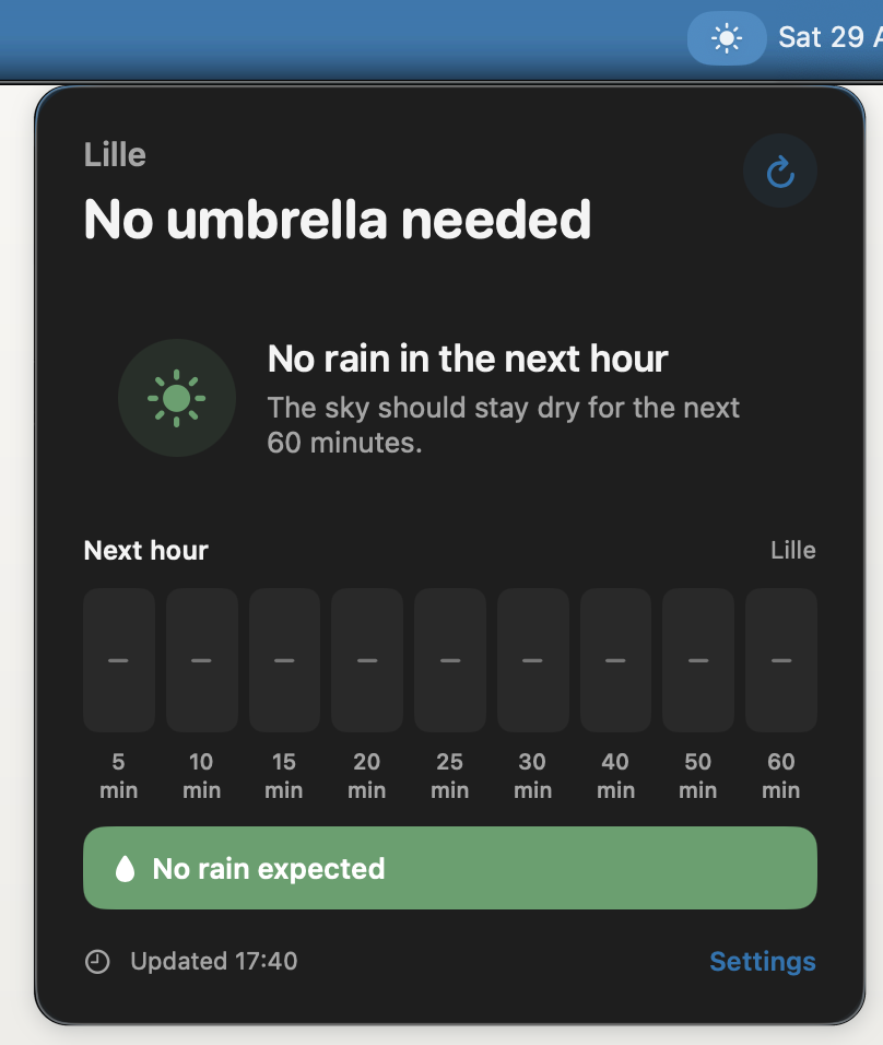 Rainsoon in English showing no rain expected